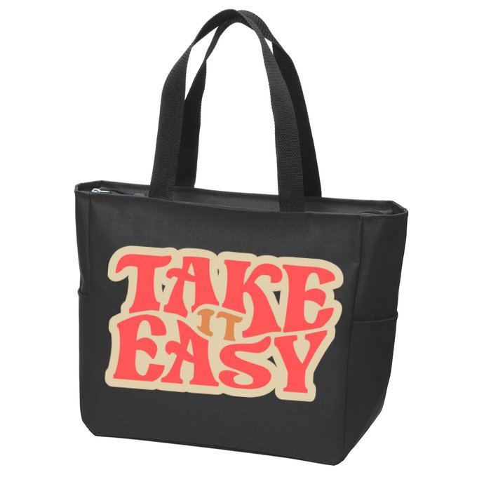 Take It Easy Retro Quote Zip Tote Bag