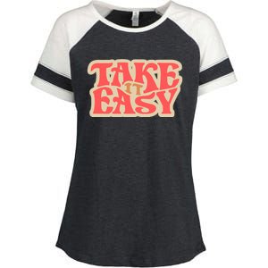 Take It Easy Retro Quote Enza Ladies Jersey Colorblock Tee