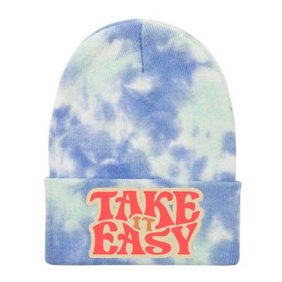 Take It Easy Retro Quote Tie Dye 12in Knit Beanie