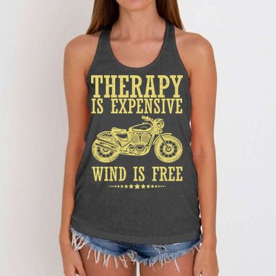 Therapy Is Expensive Wind Is Free Motorcycle Biker Women's Knotted Racerback Tank