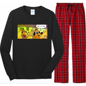 This Is Fine Meme Shirt Long Sleeve Pajama Set