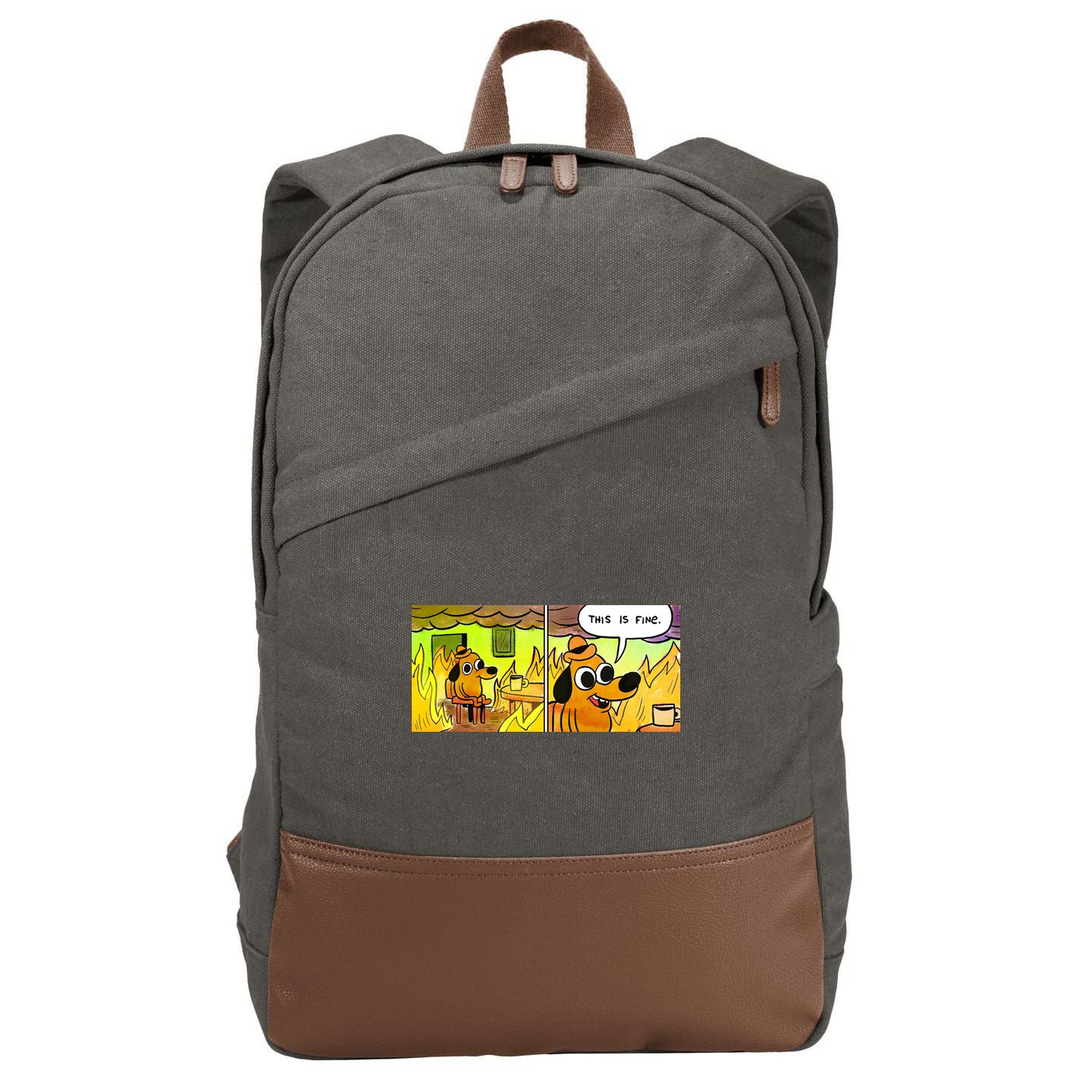 This Is Fine Meme Shirt Cotton Canvas Backpack