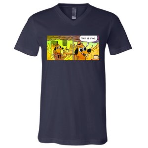 This Is Fine Meme Shirt V-Neck T-Shirt