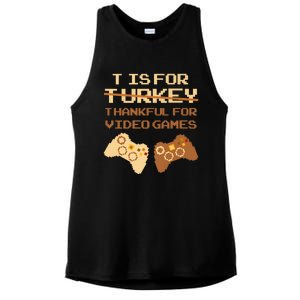 T Is For Thankful For Video Games Thanksgiving Turkey Funny Gift Ladies PosiCharge Tri-Blend Wicking Tank