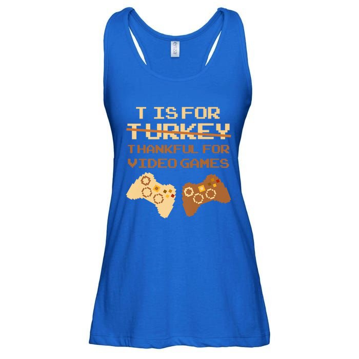 T Is For Thankful For Video Games Thanksgiving Turkey Funny Gift Ladies Essential Flowy Tank