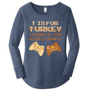 T Is For Thankful For Video Games Thanksgiving Turkey Funny Gift Women's Perfect Tri Tunic Long Sleeve Shirt