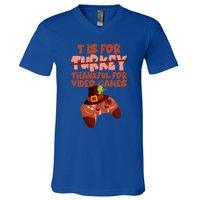 T Is For Thankful For Video Games Thanksgiving Turkey Gamer Great Gift V-Neck T-Shirt