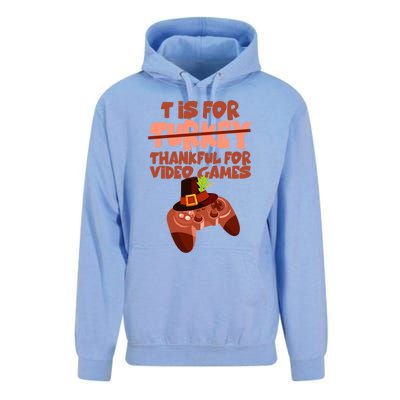 T Is For Thankful For Video Games Thanksgiving Turkey Gamer Great Gift Unisex Surf Hoodie