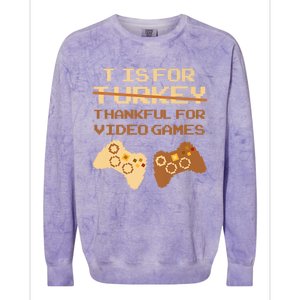 T Is For Thankful For Video Games Thanksgiving Turkey Funny Cute Gift Colorblast Crewneck Sweatshirt