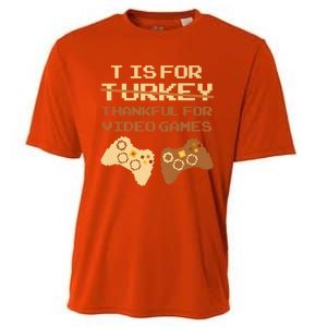 T Is For Thankful For Video Games Thanksgiving Turkey Funny Cute Gift Cooling Performance Crew T-Shirt