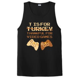 T Is For Thankful For Video Games Thanksgiving Turkey Funny Cute Gift PosiCharge Competitor Tank