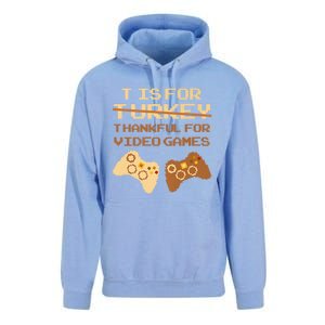 T Is For Thankful For Video Games Thanksgiving Turkey Funny Cute Gift Unisex Surf Hoodie