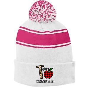 T Is For Teacher’s Aide Back To School Teacher Gift Stripe Pom Pom Beanie