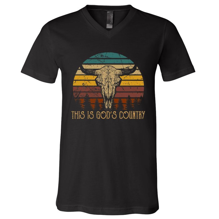 This Is GodS Music Country Bull Skulls Western Howdy V-Neck T-Shirt