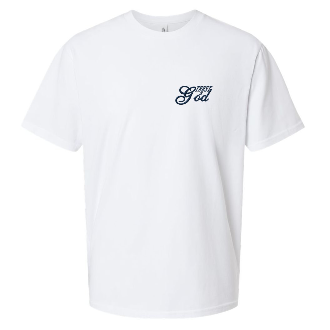 Trust In God Christian Faith In Jesus Midnight Blue Embroidered Embroidered Sueded Cloud Jersey T-Shirt
