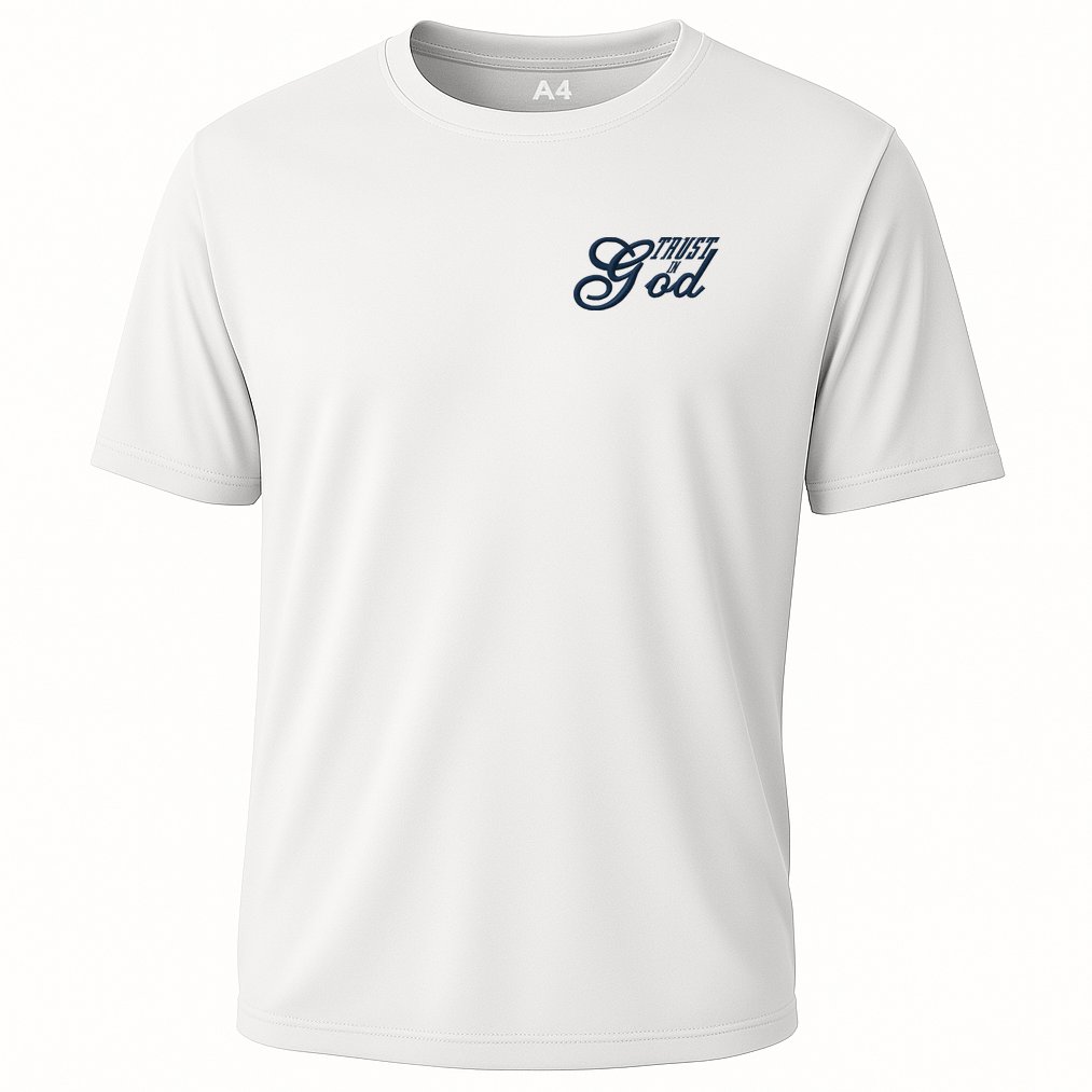 Trust In God Christian Faith In Jesus Midnight Blue Embroidered Embroidered Cooling Performance Crew T-Shirt