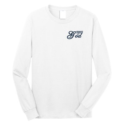 Trust In God Christian Faith In Jesus Midnight Blue Embroidered Embroidered Long Sleeve Shirt