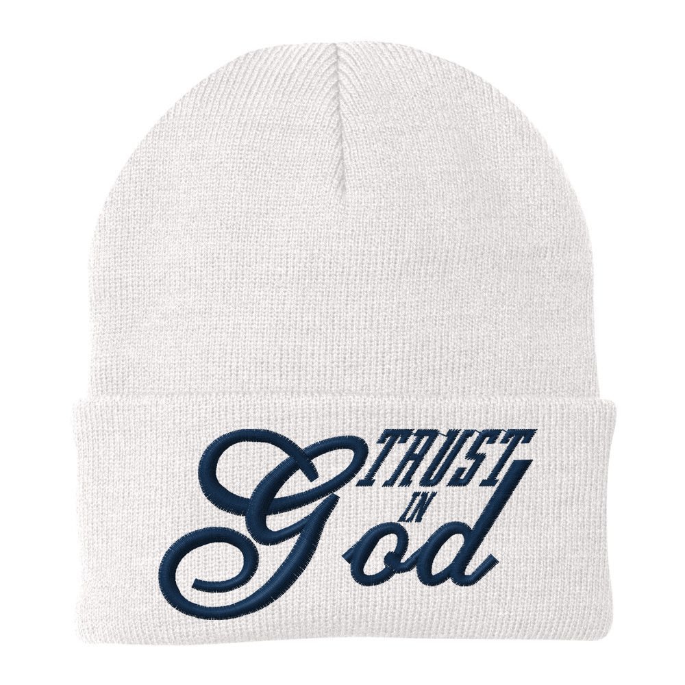 Trust In God Christian Faith In Jesus Midnight Blue Embroidered Embroidered Beanie