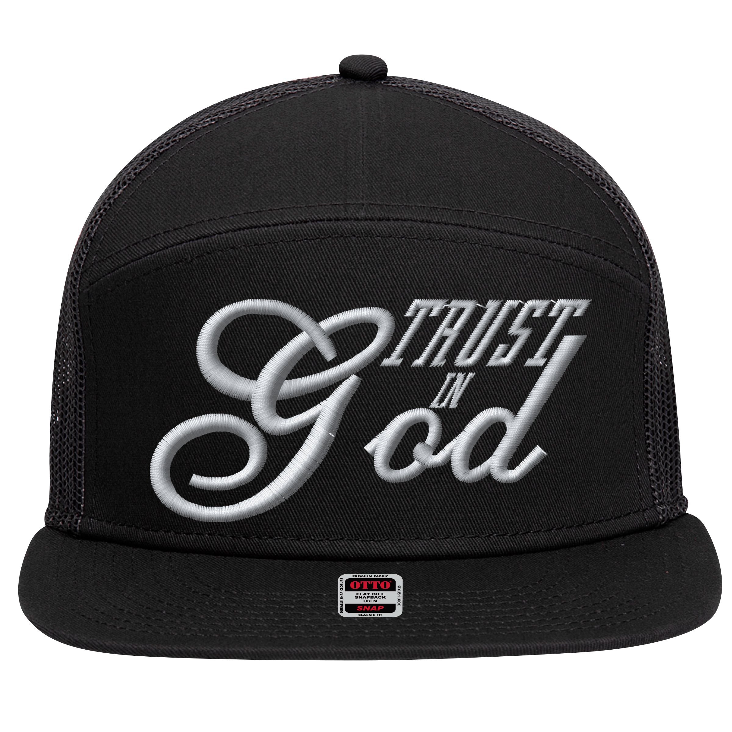 Trust In God Christian Faith In Jesus Embroidered Embroidered 7 Panel Mesh Trucker Snapback Hat