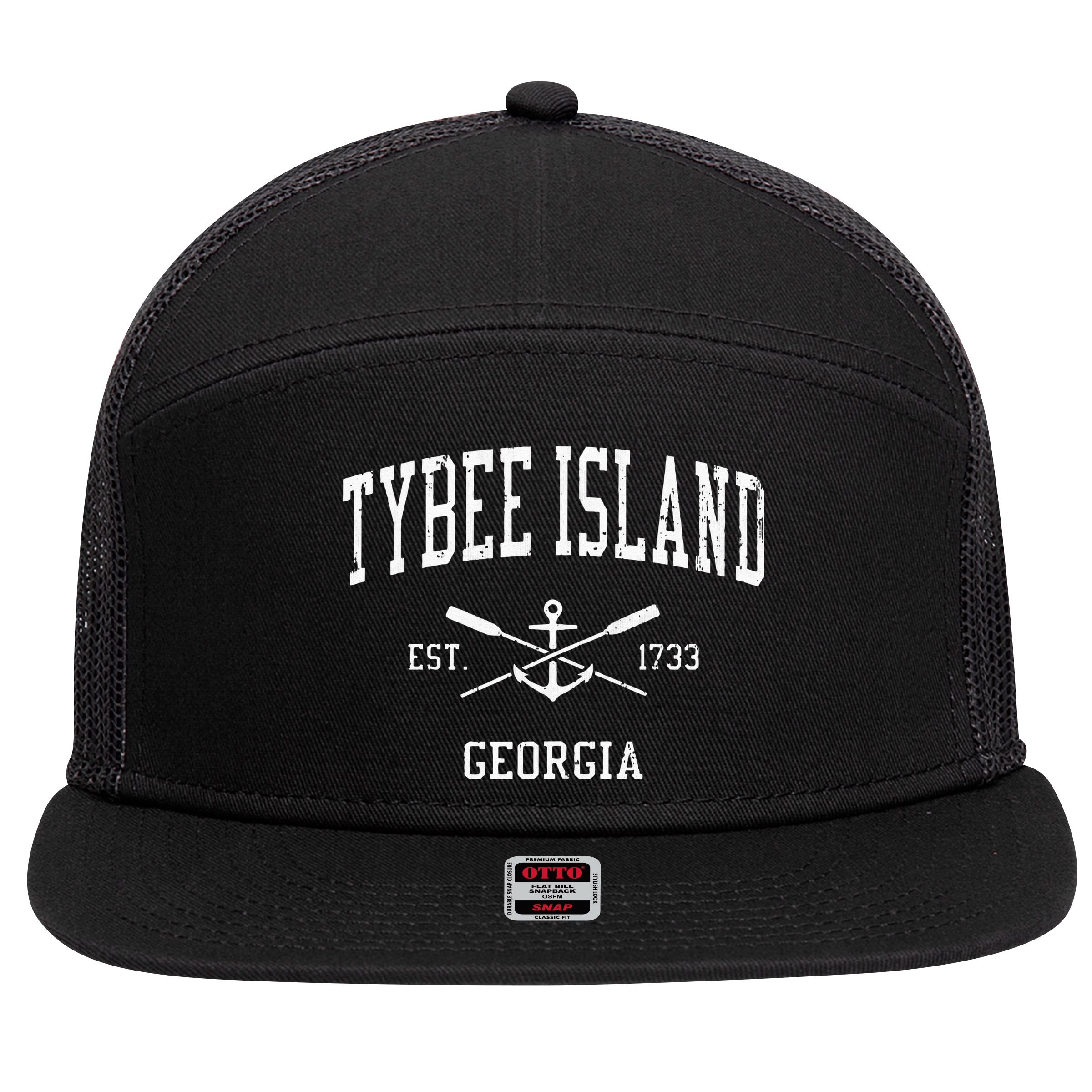 Tybee Island GA Vintage Crossed Oars & Boat Anchor Sports 7 Panel Mesh Trucker Snapback Hat