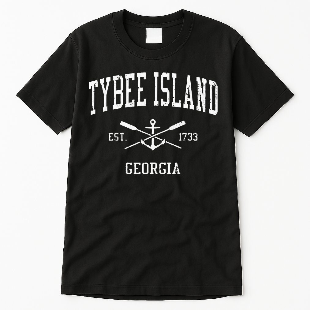 Tybee Island GA Vintage Crossed Oars & Boat Anchor Sports Tall T-Shirt