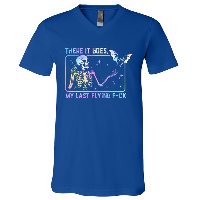 There It Goes My Last Flying Fuck Funny Skeleton Tie Dye V-Neck T-Shirt