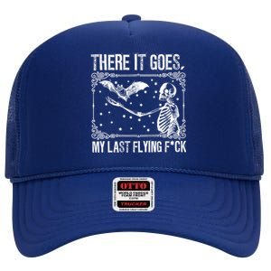 There It Goes My Last Flying Funny Halloween Skeleton Bat High Crown Mesh Back Trucker Hat