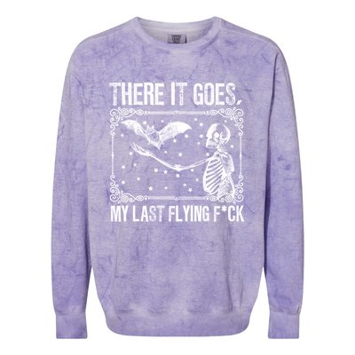 There It Goes My Last Flying Fuck Skeleton Funny Halloween Colorblast Crewneck Sweatshirt