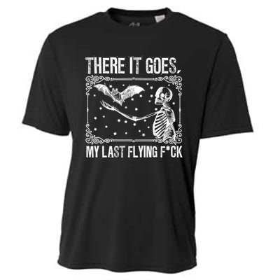 There It Goes My Last Flying Fuck Skeleton Funny Halloween Cooling Performance Crew T-Shirt