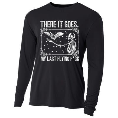 There It Goes My Last Flying Fuck Skeleton Funny Halloween Cooling Performance Long Sleeve Crew