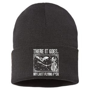 There It Goes My Last Flying Fuck Skeleton Funny Halloween Sustainable Knit Beanie