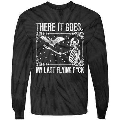 There It Goes My Last Flying Fuck Skeleton Funny Halloween Tie-Dye Long Sleeve Shirt