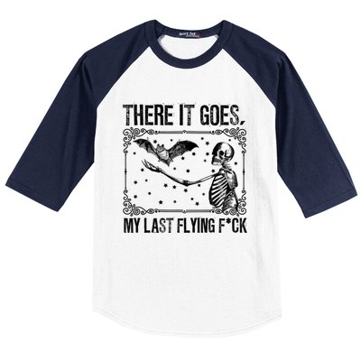 There It Goes My Last Flying Fuck Skeleton Funny Halloween Baseball Sleeve Shirt