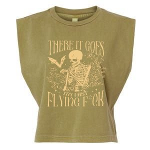 There It Goes My Last Flying Fuck Sarcastic Skeleton Garment-Dyed Women's Muscle Tee