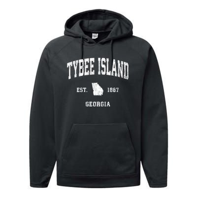 Tybee Island Georgia Ga Vintage Athletic Performance Fleece Hoodie