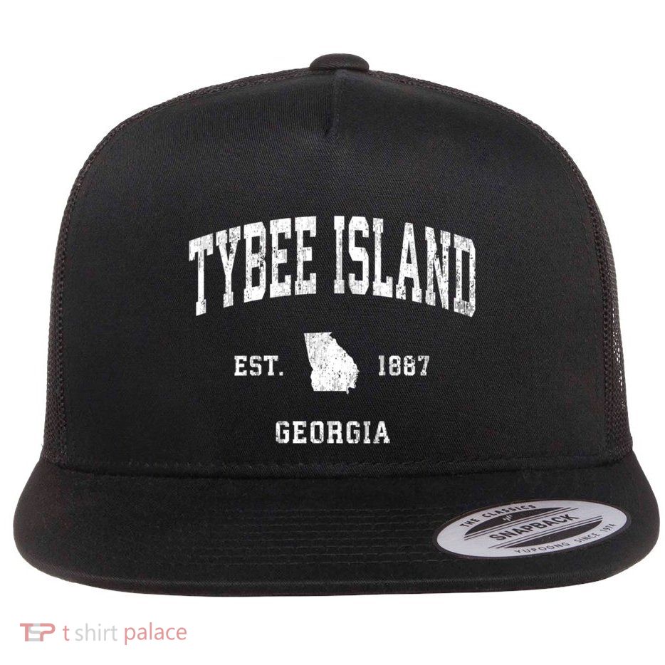 Tybee Island Georgia Ga Vintage Athletic Flatbill Hat