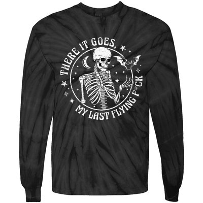 There It Goes My Last Flying F Halloween Skeleton Funny Tie-Dye Long Sleeve Shirt