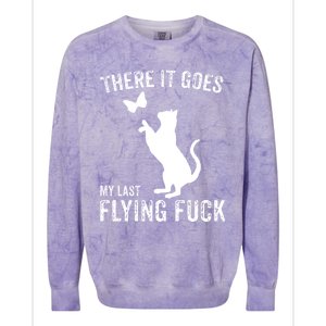 There It Goes My Last Flying Fuck Gift Funny Sarcastic Cat Cool Gift Colorblast Crewneck Sweatshirt