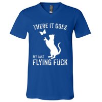 There It Goes My Last Flying Fuck Gift Funny Sarcastic Cat Cool Gift V-Neck T-Shirt