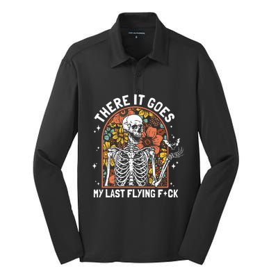 There It Goes My Last Flying F Skeletons Funny Halloween Silk Touch Performance Long Sleeve Polo