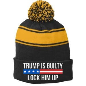 Trump Is Guilty Lock Him Up Stripe Pom Pom Beanie