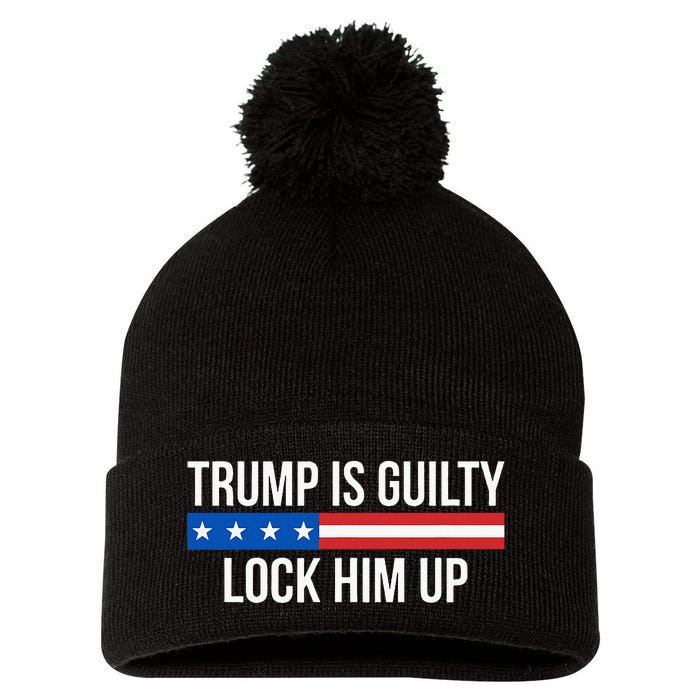 Trump Is Guilty Lock Him Up Pom Pom 12in Knit Beanie