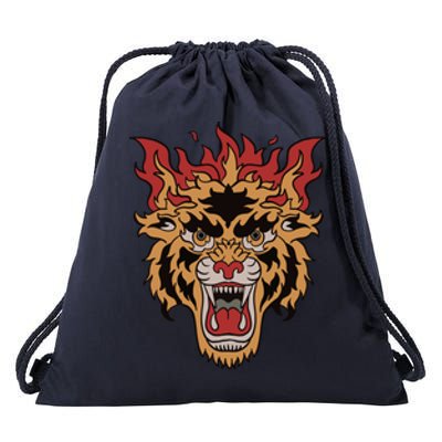 Tiger Flames Drawstring Bag