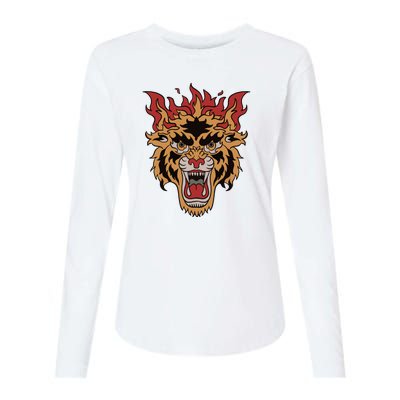 Tiger Flames Womens Cotton Relaxed Long Sleeve T-Shirt