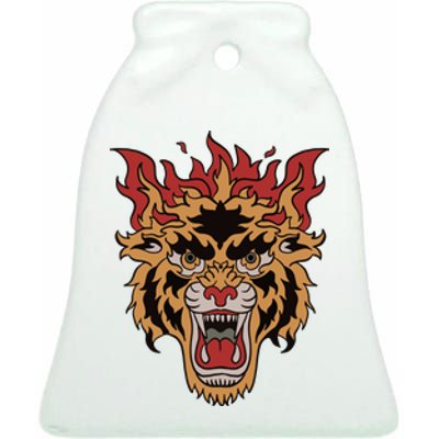 Tiger Flames Ceramic Bell Ornament