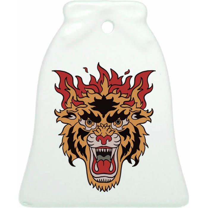 Tiger Flames Ceramic Bell Ornament