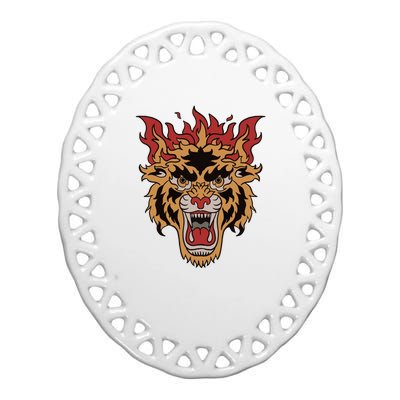 Tiger Flames Ceramic Oval Ornament