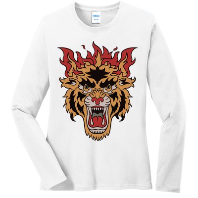 Tiger Flames Ladies Long Sleeve Shirt
