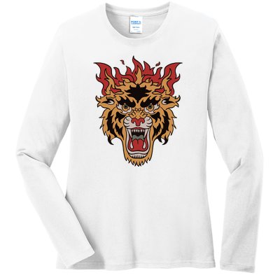 Tiger Flames Ladies Long Sleeve Shirt