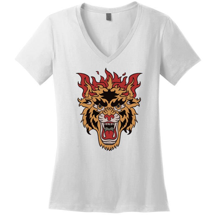 Tiger Flames Women's V-Neck T-Shirt